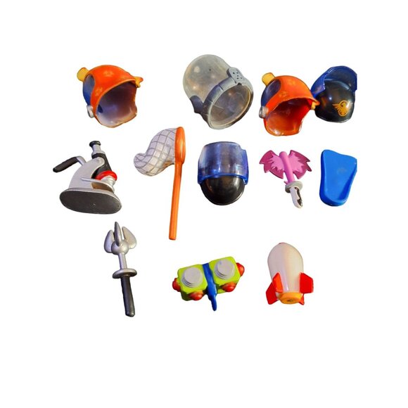 Tech Deck Dude lot of 14 Helmets, Hats, Butterfly Net, Microscope. Rocket Ship - Picture 2 of 7